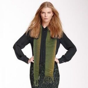 Peruvian Alpaca Wool Scarf Olive Green Fringe Soft Warm Winter